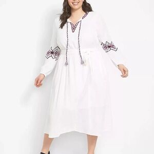 Lane Bryant White V-Neck Bishop Sleeve Sundress